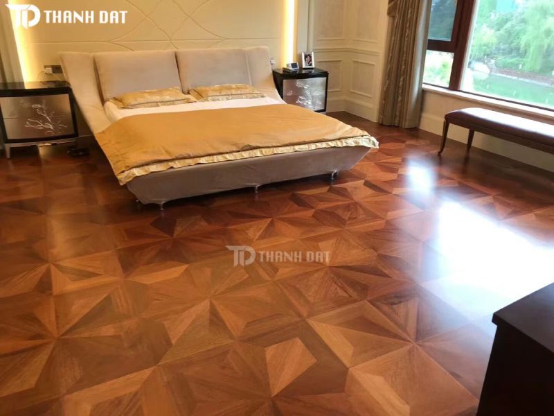 sàn gỗ nghệ thuật trong không gian phòng ngủ