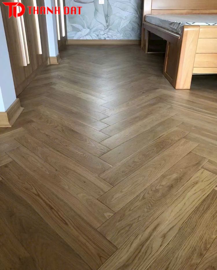 Sàn gỗ Sồi xương cá lát phòng ngủ